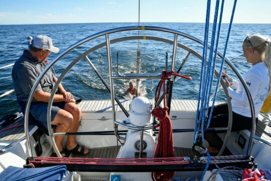 Barre du catamaran avec skipper